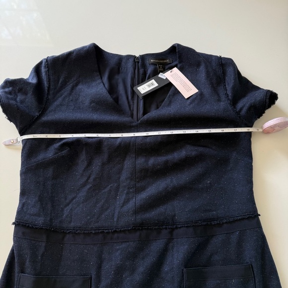 Banana Republic-Navy Blue-Wool Blend-Tweed-Speckled-Fringe-NWT-Sheath Dress-12 P - Picture 11 of 16